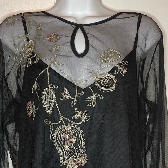 Monroe & Main black sheer long bell sleeve blouse friends style witchcore - Picture 5 of 8